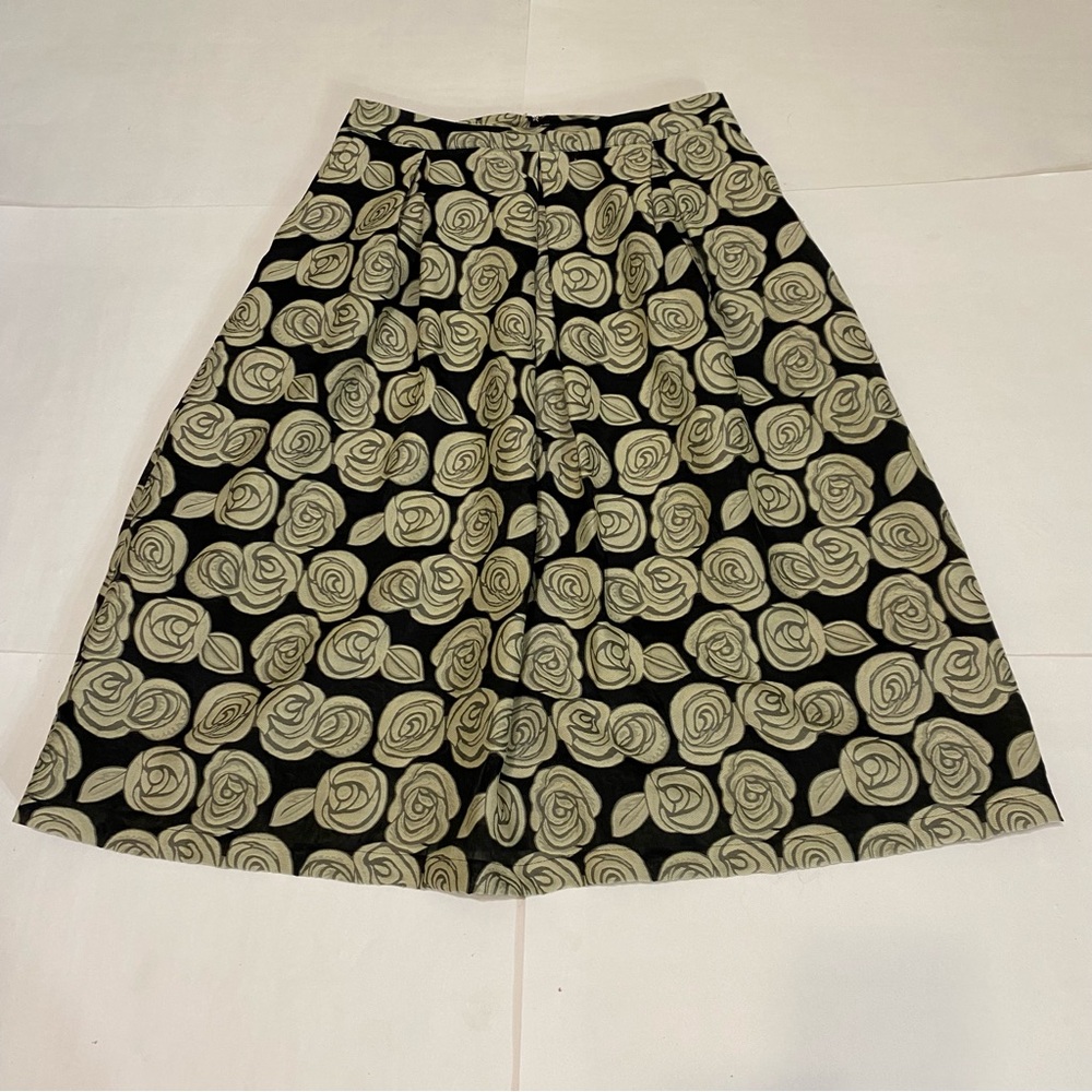Who What Wear Black and Cream Rose A-Line Skirt